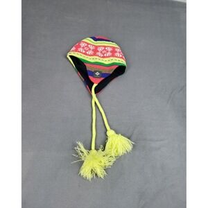 Columbia Knit Beanie Youth One Size Red Earflap Nordic Snowflake Omni‎ Heat Cap